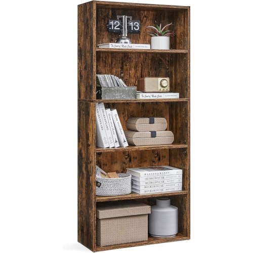 5 Tier Bookcase,53 Inch Tall Bookshelf Storage Wall Shelf Organizer Display StandBook Shelf, Corner Storage Organizer, Retro Brown
