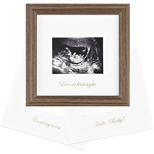 KINLINK Baby Sonogram Picture Frame, Love at First Sight Ultrasound Picture Frame, Pregnancy Gifts for Expecting Mom&Dad, Gender Reveal Party, Baby Keepsake Announcement Rustic Brown