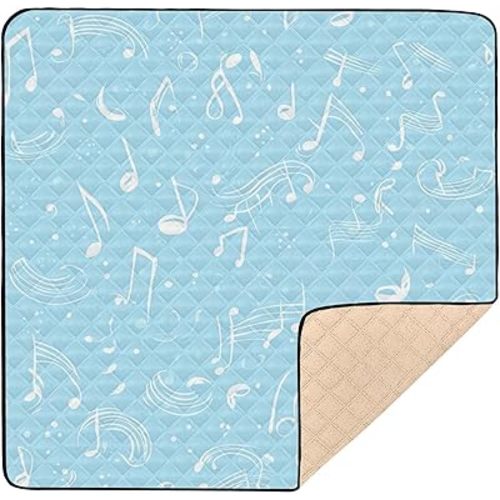Music Patterns Baby Blue Cute Foldable Baby Gym & Activity Mat for Floor Waterproof Baby Kick Crawling Mat for Baby Kids Toddlers Infants, 50'' x 50''