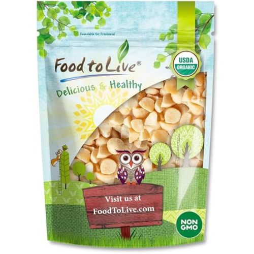 Food to Live Organic Dry Roasted Macadamia Nuts Halves and Pieces with Himalayan Salt, 8 Ounces – Oven Toasted Snack, Great for Baking and as Topping for Salads. Non-GMO, Vegan, Kosher, Bulk