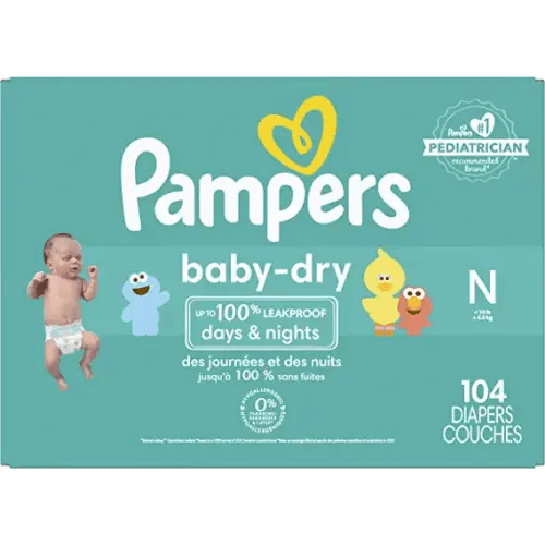 Diapers Size Newborn/Size 0 (< 10 lb), 104 Count - Pampers Baby Dry Disposable Baby Diapers, Super Pack