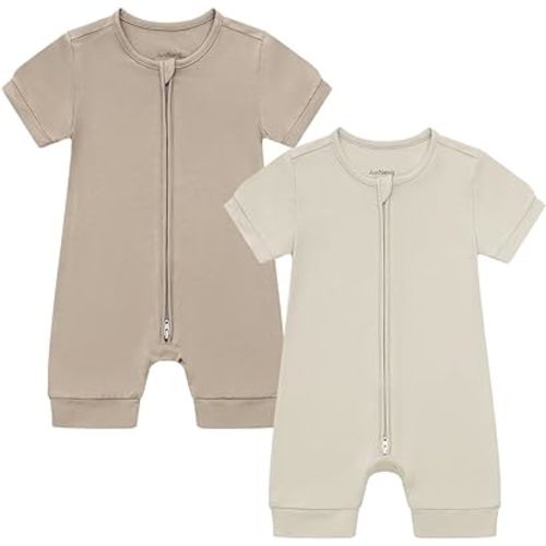 JunNeng Baby Boy Girl 2 Pack Rayon of Bamboo Summer Sleeper Infant Soft Short Sleeve Zipper Footless One-piece Romper