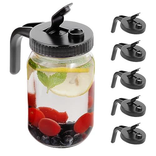 Mason Jar Pour Spout Lids for Wide Mouth Jars, 6 Pack Mason Jar Pitcher Flip Cap Airtight Lid With Handle, Reusable Mason Jar Lids, Canning Lids with Leak-proof Airtight Seal (Jar Not Included)