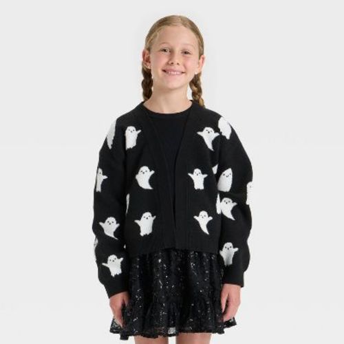 Girls' Long Sleeve Halloween Cardigan Sweater - Cat & Jack™ Black