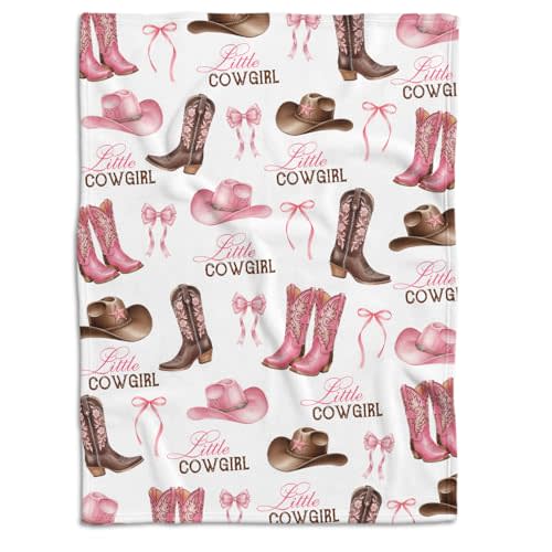 Western Blanket, Western Decor for Nursery Room, Baby Blankets for Girls, Pink Bow Cowgirl Baby Blankets, Western Baby Stuff, Soft Warm Lightweight Nursery Bed Blanket for Newborn Toddlers