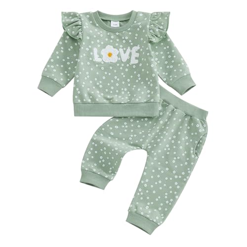 Socutebabe Baby Girl Clothes Newborn Infant Fall Winter Outfits Love Embroidery Long Sleeve Crewneck Sweatshirts Pants 0-24M