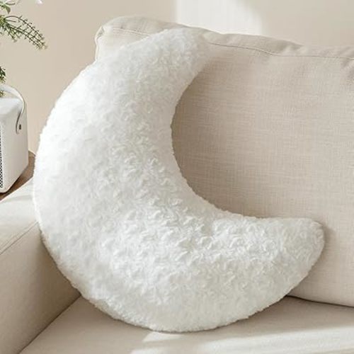 Moon Pillow, Decorative Throw Pillow with Soft Plush for Couch Bed, Cozy Moon Decorative Pillows for Bedroom Living Room, Home Décor Comfort Gift (White, 14.9 Inches)