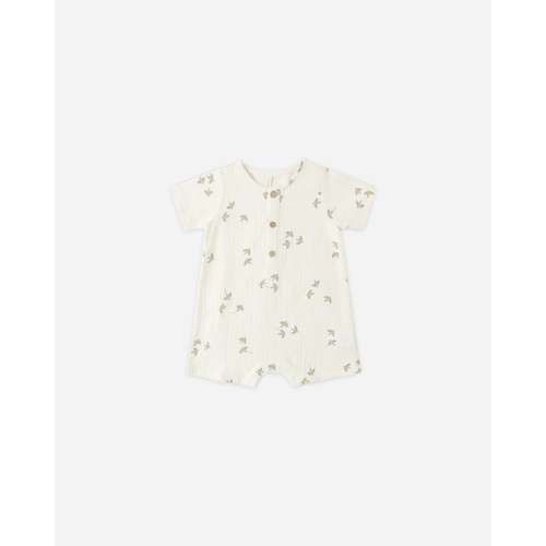 Short Sleeve Woven Romper Birds