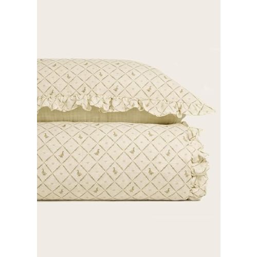 Oilo 100% Organic Premium Cotton Muslin Crib Quilt & Sham Set, (45" x 60") Print and Solid Sides, Extra-Soft & Lightweight, Fits Toddler Beds, Butter Yellow Duck