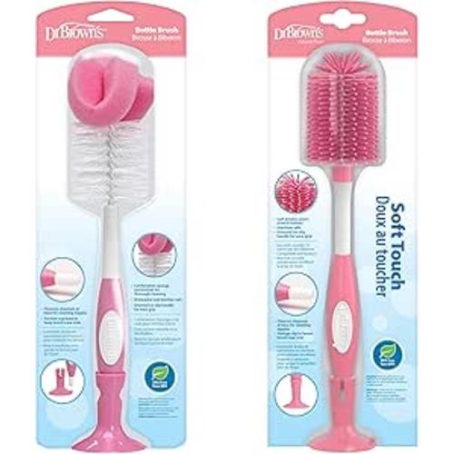 Dr. Brown's Baby Bottle and Nipple Brush Soft Touch and Sponge Brush, Pink Variety Pack, 2 Count
