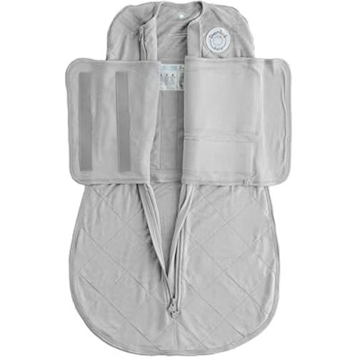 Dreamland Baby Bamboo Viscose Swaddle Sleep Sack (0-6 Months). 1.0 TOG Ultra Soft Swaddle Blanket w/Built in Band. 97% Viscose, 3% Spandex (Grey). Mom-Owned US Business, Premium Materials