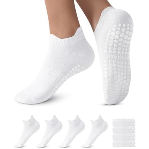 DIBAOLONG Pilates Socks with Grips for Women, Grip Socks Non Slip Yoga Socks for Barre Hospital Grippy Socks 4 Pairs