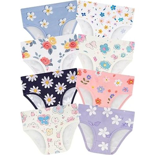 Girls' Underwear,Soft Cotton Tagless Panties for Toddlers' & Little Kids' Comfort,Breathable Briefs,8-Pack