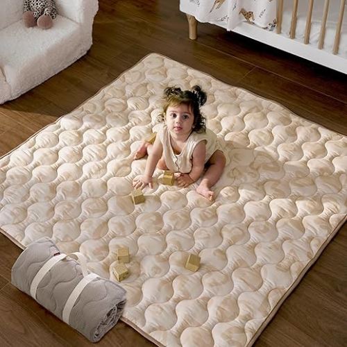 Momcozy Baby Play Mat for Floor, 50"x50" Thickened Playpen Mat, Playmate for Baby Tummy Time, Waterproof & Non-Slip, Foldable Outdoor Mat with Carrying Handle, Leopard