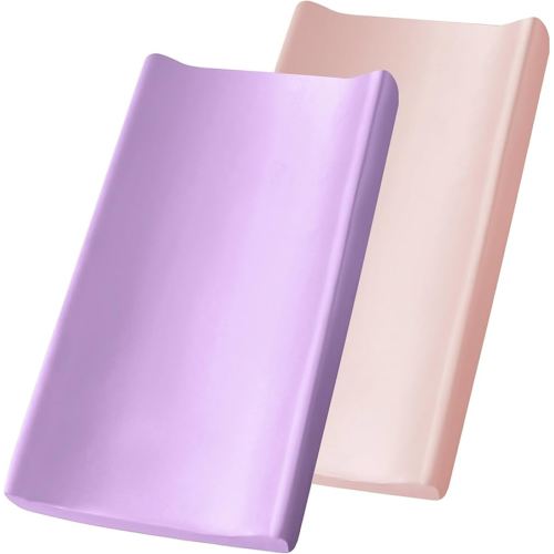 SiinvdaBZX 2 Pack Changing Pad Cover for Baby Girls Boys, Satin Silky Soft Changing Table Covers 32"x16"+5" Diaper Changing Pad Sheets, Pink & Lavender