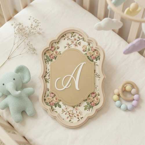 Personalized Floral Nursery Name Sign, Custom Initial Baby Girl Room Plaque, Vintage Flower Nursery Decor, New Baby Gift, Monogram Wall Art