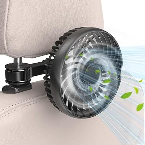 USB Car Fans for Backseat：5.39in Portable Car Cooling Fan with 3 Speeds, Quiet Brushless Motor, Rotatable Air Ventilation for Kids Baby 5V/1A Headrest Mount Auto Cooler No Battery(Headrest Buckle)