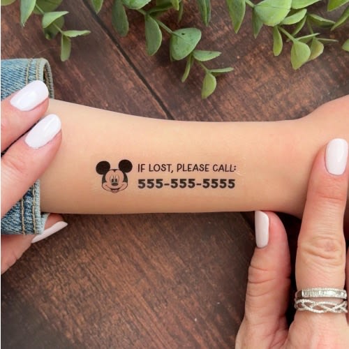 Child Safety Temporary Tattoo with Phone Number | Personalized Emergency Contact Tattoo for Kids | Travel ID Tattoo | Disney Trip Must Have