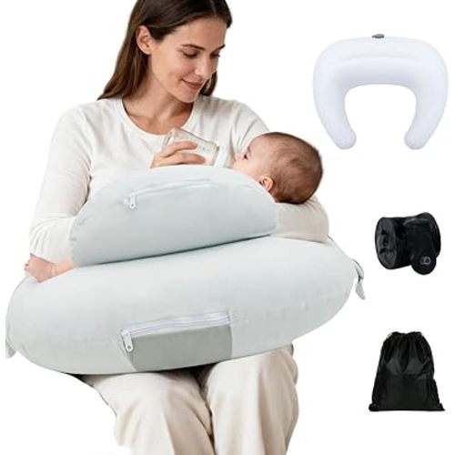 KAKIBLIN Nursing Pillow, Inflatable Breastfeeding Pillows, Hands-Free Feeding Pillow for Back Pain Relief with Waist Strap, Travel Nursing Travel, Breastfeeding & Bottle Support for Baby Girl and Boy