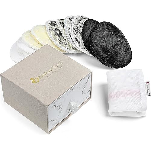 NatureBond Reusable Nursing Pads. Set of 10 Nipple Pads for Breastfeeding, Breathable Breast Pads for Breastfeeding with Wash Bag & Box, Viscose Made from Bamboo