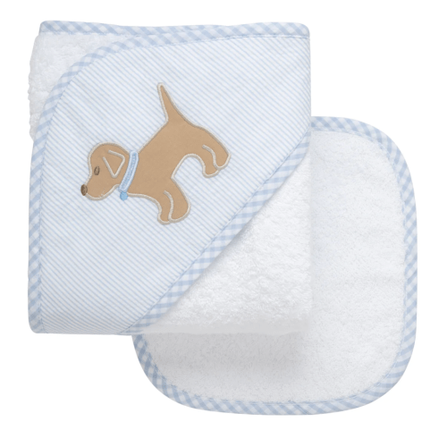 3 Marthas Puppy Baby Hooded Towel & Washcloth Set, Blue