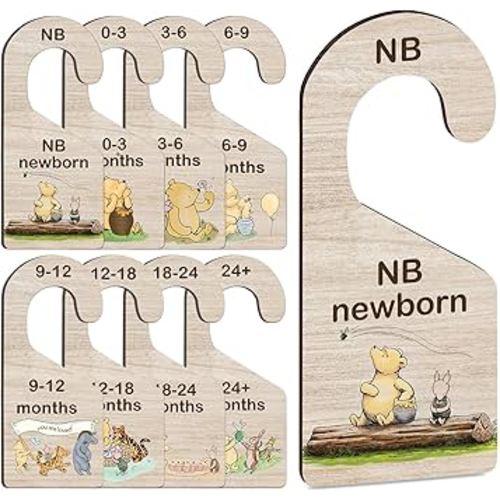 8Pcs Winnie the Pooh Baby Closet Dividers, Winnie Hanging Nursery Closet Organizer, Double-Sided Pringting Baby Clothes Dividers for Closet, Newborn Baby Stuffb for Baby Boys Girls
