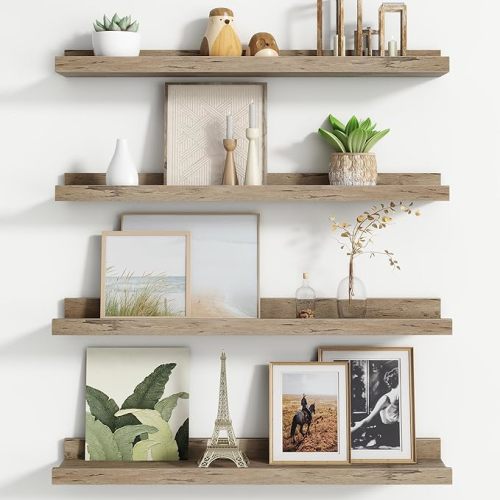 Floating Picture Ledge Shelves Set of 4, 24 Inch Shelves with Lip - Large Nursery Book Shelf for Toys Storage, Kids Bookshelf, Living Room, Bedroom Decor Frames