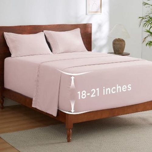 Bedsure Deep Pocket Queen Sheets Set, Fits Mattresses Up to 21 Inches - Moisture Wicking 4Pcs Bed Sheets, Cooling Bedsheets & Pillowcases, Secure Fit