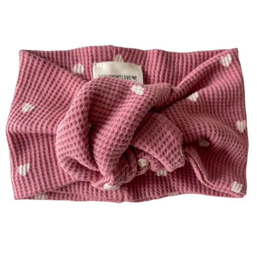 Organic Waffle Turban Headband, Mauve Heart