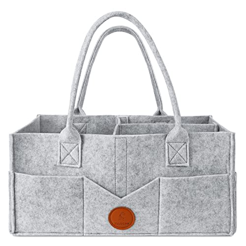 Maliton Felt Diaper Caddy Organizer for Changing Table - Large, Grey | 15x9x7" Portable Nursery Storage Bin and Car Organizer for Diapers, Wipes. Boy & Girl Shower Gift Basket, Baby Essentials