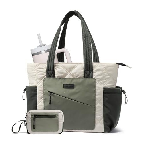 LOVEVOOK Tote Bag for Women, puffer tote bag for Work Travel Nurse, Lightweight quilted Bags with Compartments