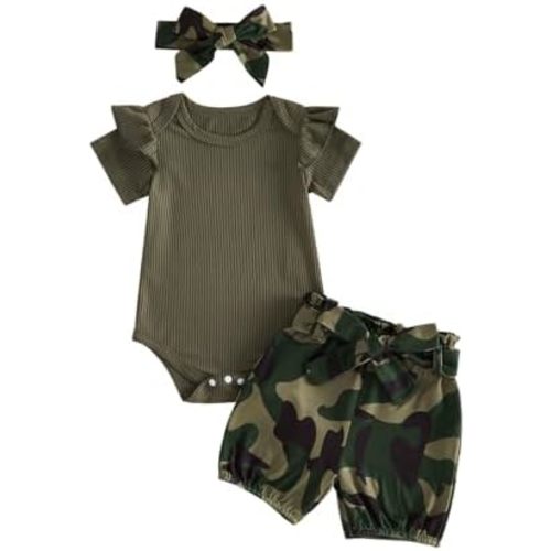 Kaipiclos Newborn Infant Girl Clothes Rib Knit Romper Daisy Print Shorts Headband Baby Summer Clothes 0 3 6 12 18 24 Months