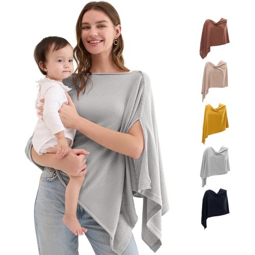Momcozy Nursing Cover for Breastfeeding, Soft Privacy Poncho, Multi-Use Nursing Shawl, Portable Breast Feeding Covers for Women, Includes Laundry Bag (Grey)
