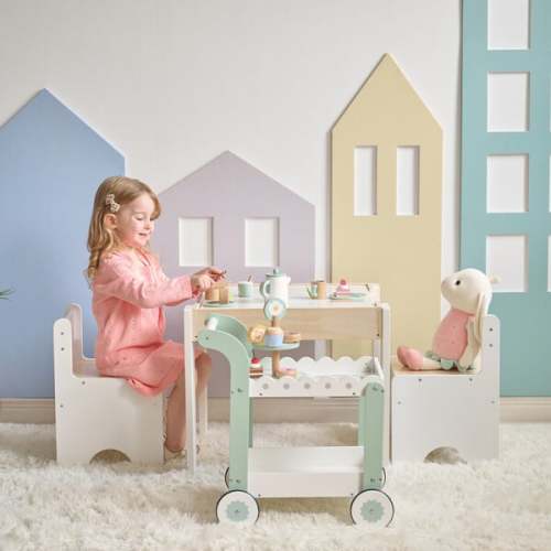 Afternoon Sip Wood Dessert Cart with 21 Pieces & Rotatable Wheels - Teamson Kids | Maisonette