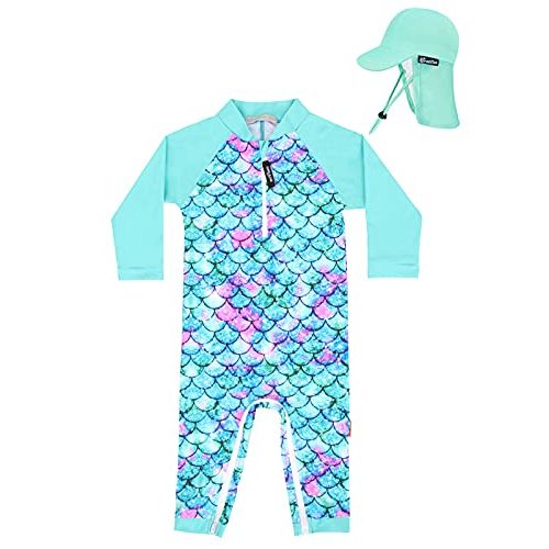 weVSwe Baby Swimsuit Girl Rash Guards Sun Protection Infant Long Slevee Bathing Suit Quick Dry with Sun Hat 0-3 Years