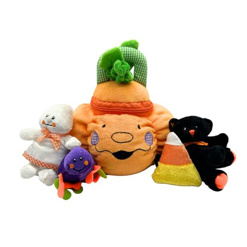 The Original My First Halloween Pumpkin Playset for Babies - Plush Stuffed Pumpkin Toy with 4 Ct Sensory Toys (Cat, Ghost, Spider, Candy Corn) - Fun Keepsake by Genius Baby