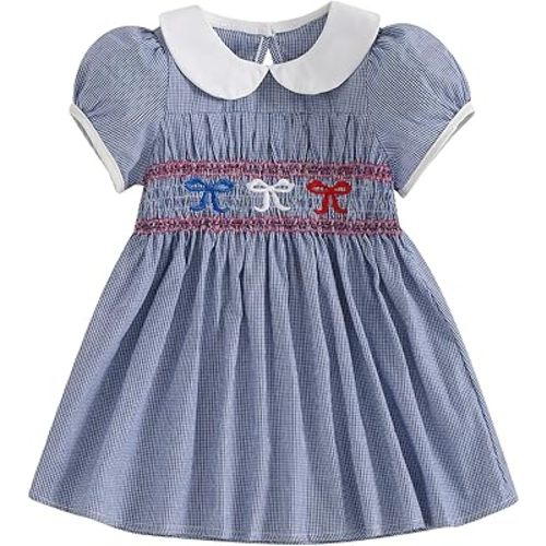 Girls 4th of July Outfit Toddler Girl Bow Doll Collar Princess Dress Kids Fourth of July Dresses Patriotic Clothes