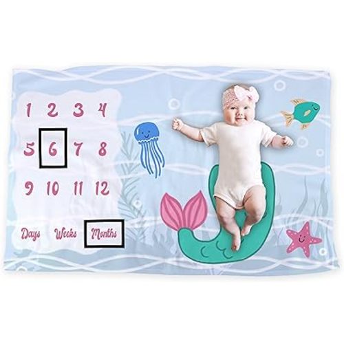 LOGOVISION Mermaid Baby Milestone Blanket, 36"x58", Unisex for Baby Boy and Girl