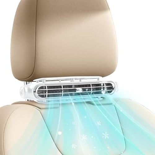 USB Powered Car Cooling Fans For Backseat, 2025 New Car Fan Kids Baby 3 Speeds Portable Neck Seat Fan, Air Circulation For Vehicle Jeep Van Truck, Plugged In (White)