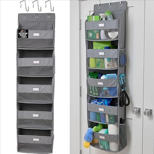 GORILLA GRIP Over The Door Organizer Storage, 5 Deep Hanging Shelves, Holds 50lbs, Closet Organizers Shelf for Bedroom, Bathroom, Nursery, Dorm Essentials, 3 Metal Hooks, 58x15 Inches, Grey