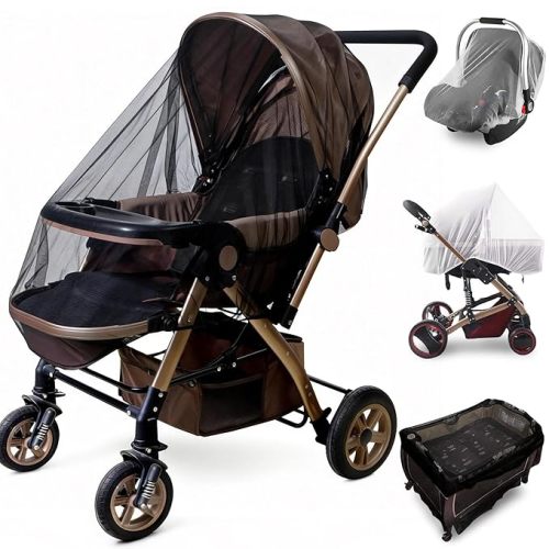 Sysmie 2 Pack Baby Stroller Mosquito Net, Durable Mesh Protection, Coffee | Universal Fit Bassinets, Cradles, Playards, Pack N Plays & Portable Mini Cribs, Summer Essential for Infant Travel, Camping