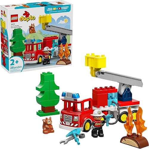 LEGO DUPLO Town Fire Truck with Hose and Firefighter Building Toy for Toddlers - Learning Play Set for Boys & Girls, Ages 2+ - Building Blocks for Motor Skills Practice - Gift for Birthdays - 10473