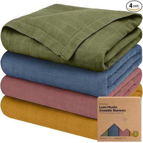 4-Pack Muslin Swaddle Blankets for Boys, Girls - Organic Baby Swaddles for Newborns, Soft & Breathable Receiving Baby Blankets for Girl, Boy, Neutral, Newborn Essentials Gift (Corals)