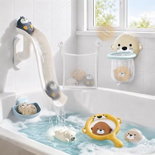 No-Hole Otter Bath Toys Set for Toddler 1-3, BPA-Free, 11 Pcs