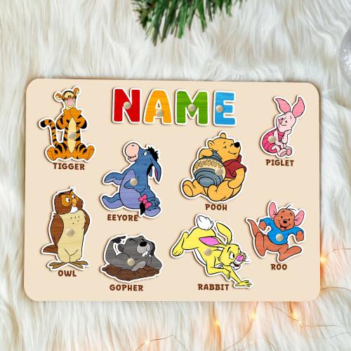 Personalized Name Pooh And Friends Puzzle Board, Winnie The Pooh Puzzle Board, Baby Toy Montessori, Kid First Birthday Gift, Disney Kid Gift