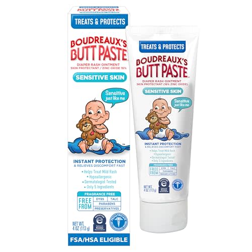 Boudreaux's Butt Paste for Sensitive Skin Diaper Rash Cream, Ointment for Baby, 4 oz Tube