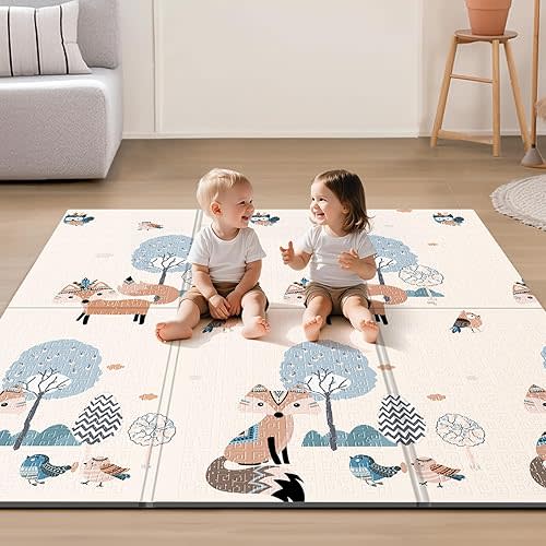 UANLAUO 59"" x 59"" Foam Baby Play Mat - Foldable Play Mats for Floor, Thick Foam Mats for Kids Reversible Educational Crawling Mat for Infants 6-12 Months & Toddlers, Easy Clean Playmat