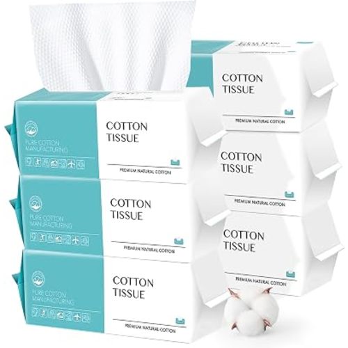 Disposable Face Towel 100 Count, Soft Cotton Facial Dry Wipes, Multi-Purpose for Skin Care, Makeup Remover, Face Wipes and Facial Cleansing(6 Pack)