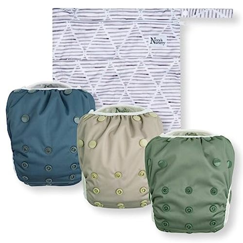 Nora's Nursery Reusable Swim Diapers and Wet Bag - One Size Fully Adjustable - Hamptons Unisex 3 Pack with Wet Bag