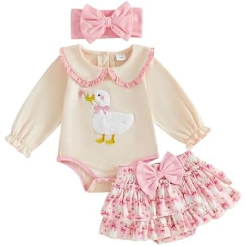 Newborn Baby Girl Fall Clothes Silly Goose Long Sleeve Romper Overalls Tutu Skirts Set Infant Farm Goose Outfit